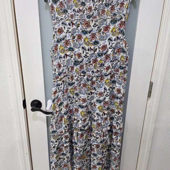 Floral Sleeveless Midi Dress Lightweight V-Neck Tiered Ruffle Hem Boho - Picture 8 of 8